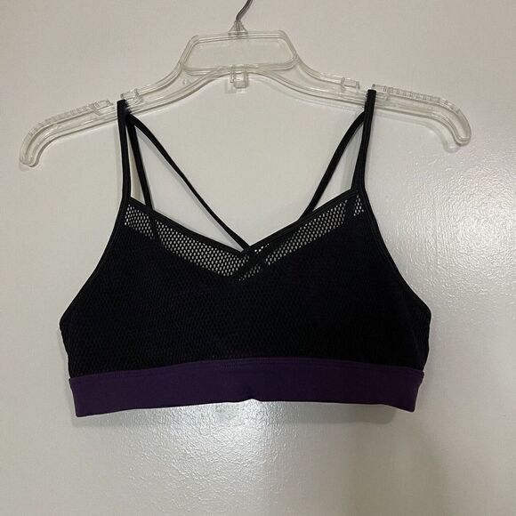 ALO YOGA Black and purple mesh netting athletic bra top size XS unpadded - Picture 1 of 3